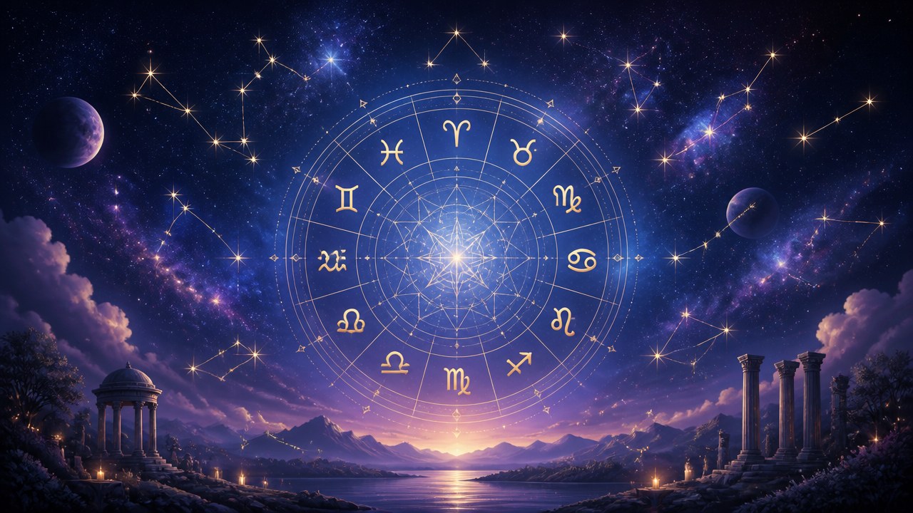 Arte editorial mística sobre Horóscopo do dia de hoje (25/10/2026): previsões dos signos para Domingo