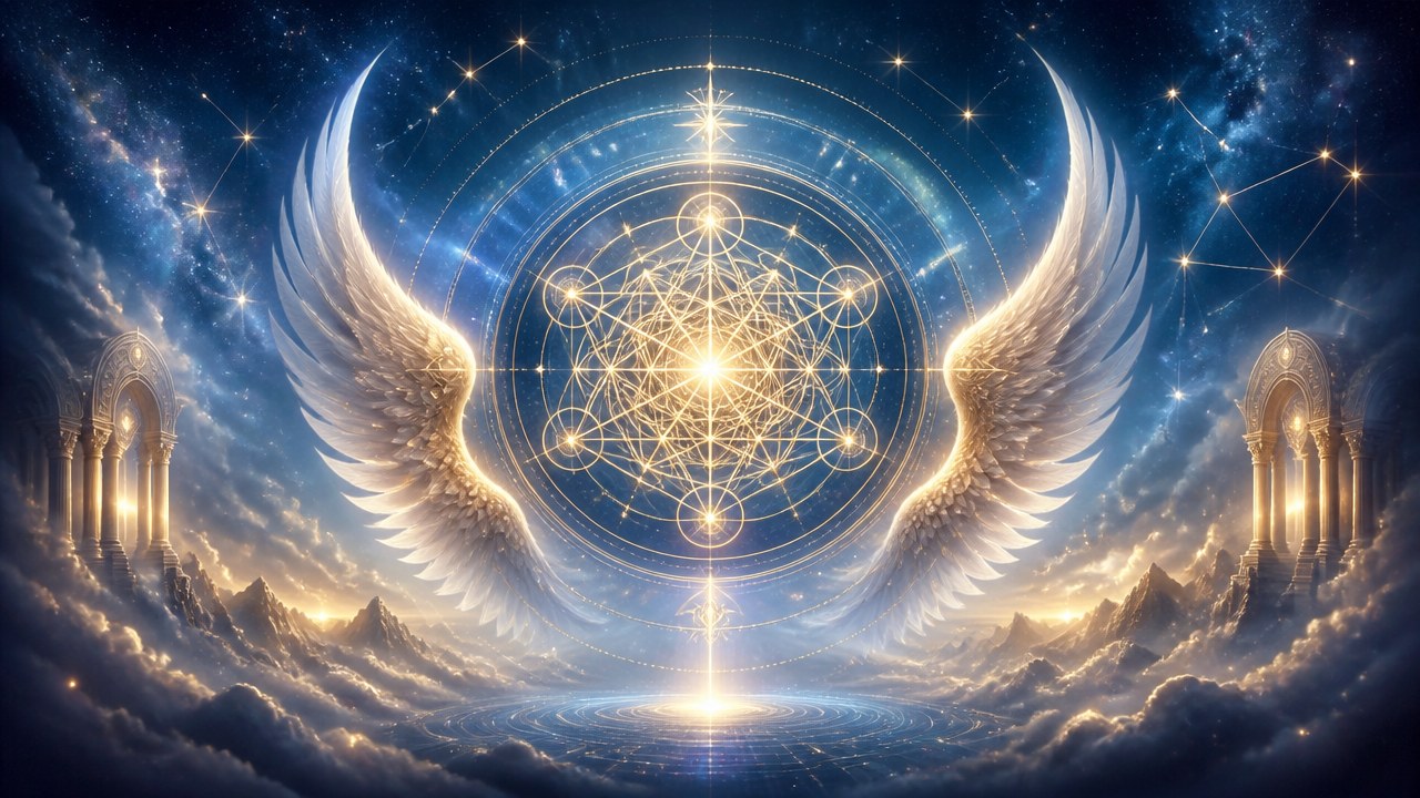 Arte editorial mística sobre A magia dos arcanjos