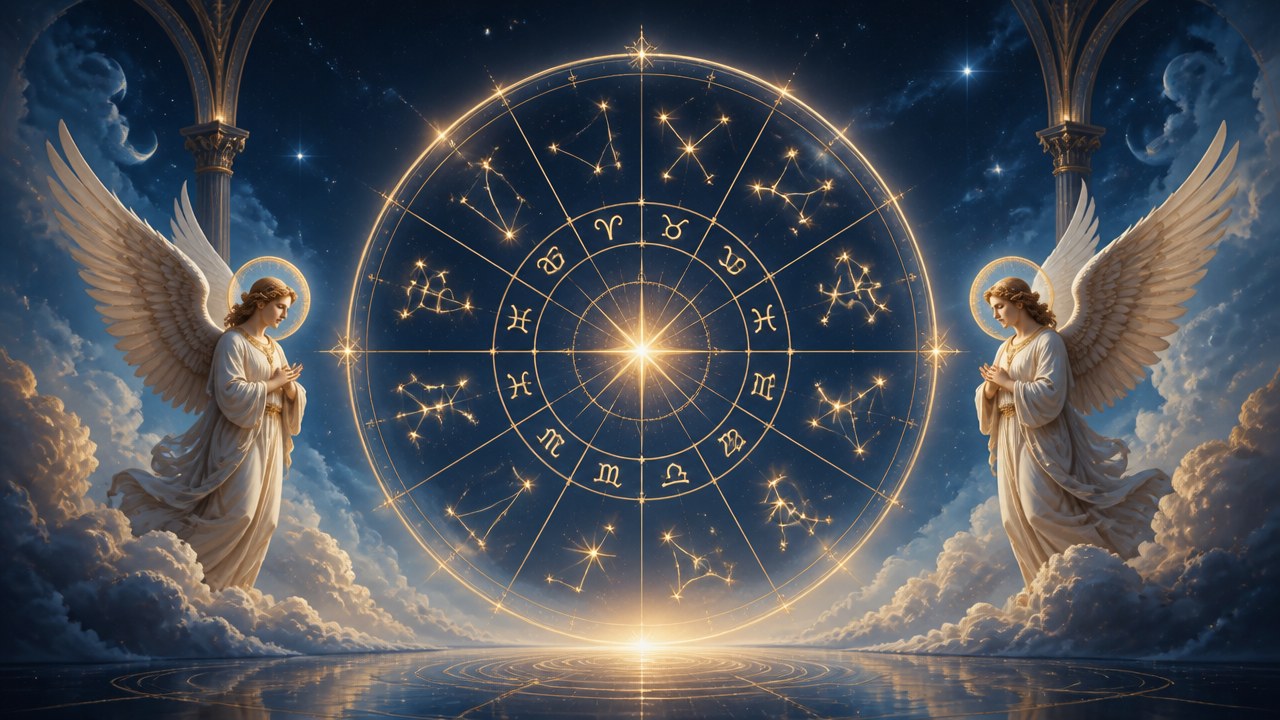 Arte editorial mística sobre Qual o Anjo de cada signo?