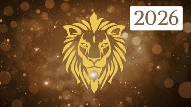 Glifo do signo de Leão e o ano de 2026 acoplado na imagem no canto superior direito.