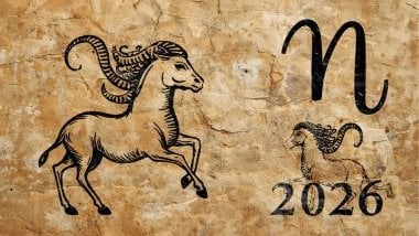 Glifo do signo de capricórnio com o ano de 2026 acoplado a imagem, no canto superior direito.