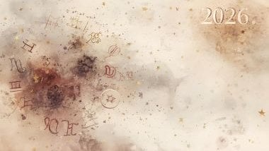 Imagem com os glifos dos 12 signos e no canto superior direito o ano de 2026