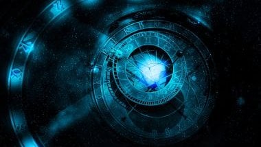 Imagem de uma linda mandala astrológica na cor azul.