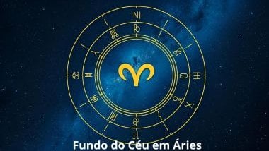 Imagem de uma mandala astrológica com o Glifo de áries ao centro e a palavra fundo do céu em áries