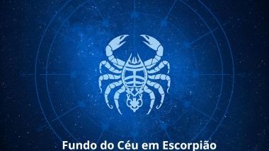 Imagem de uma mandala astrológica com o Glifo de escorpião ao centro e a palavra fundo do céu em escorpião