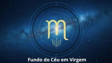 Imagem de uma mandala astrológica com o Glifo de Virgem ao centro e a palavra fundo do céu em Virgem.