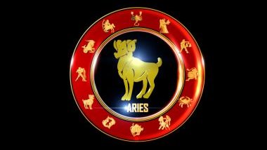 Imagem do Glifo do Signo de Áries na cor dourada.