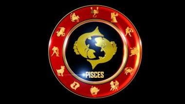 Imagem do glifo do signo de peixes na cor dourada.