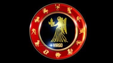 Imagem do glifo do signo de virgem na cor dourada.