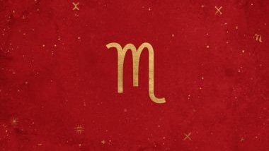 Imagem de fundo vermelho e alguns elementos em dourado e o glifo do signo de virgem em destaque.