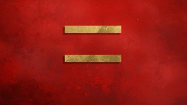 Imagem de fundo vermelho e alguns elementos em dourado e o glifo do signo de aquário em destaque.