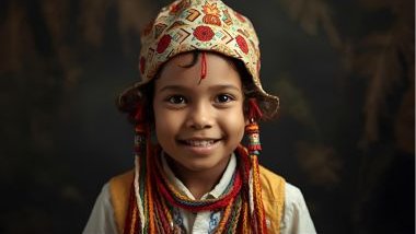 Imagem do Erê Pedrinho (entidade criança da umbanda), que usa roupas coloridas, leves ou em tons claros, simbolizando pureza, inocência e alegria. Frequentemente usa chapéu ou boné infantil, além de guias ou cordões de proteção.