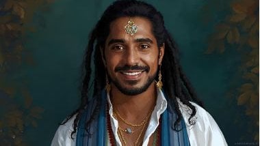 Imagem do Cigano Juan da Umanda. Ele usa roupas elegantes e leves, com cores como azul, branco e verde, simbolizando sabedoria, harmonia e proteção e sua aparência é de um homem de presença marcante e sorriso acolhedor, com olhar atento que transmite segu