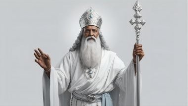 Imagem de Obatalá que é tradicionalmente representado com roupas brancas e, em algumas manifestações, detalhes em azul claro ou prata, transmitindo pureza, fé e proteção espiritual. Seu visual é simples, elegante e sereno, refletindo sua natureza pacífica