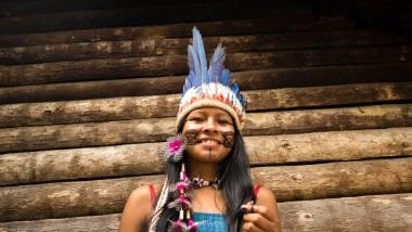 Imagem de uma mulher indígena, representando a cabocla Indaiá.