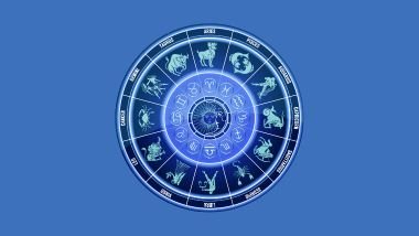 Imagem de uma mandala astrológica em várias tonalidades da cor azul, composta pelos 12 signos do zodíaco.