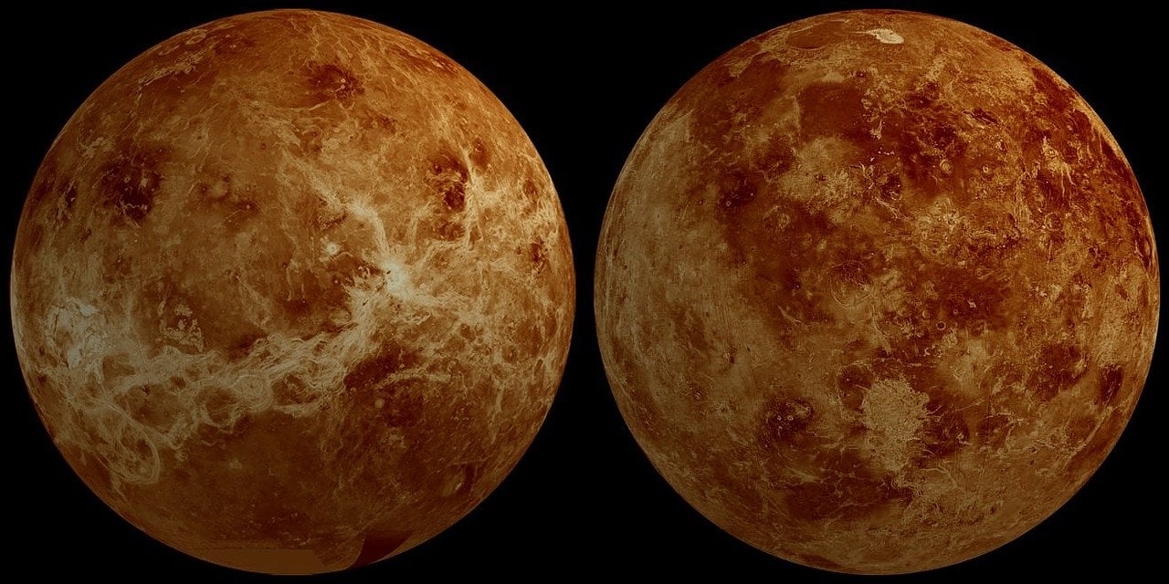 Imagens do planeta Vênus, de dois lados diferentes.
