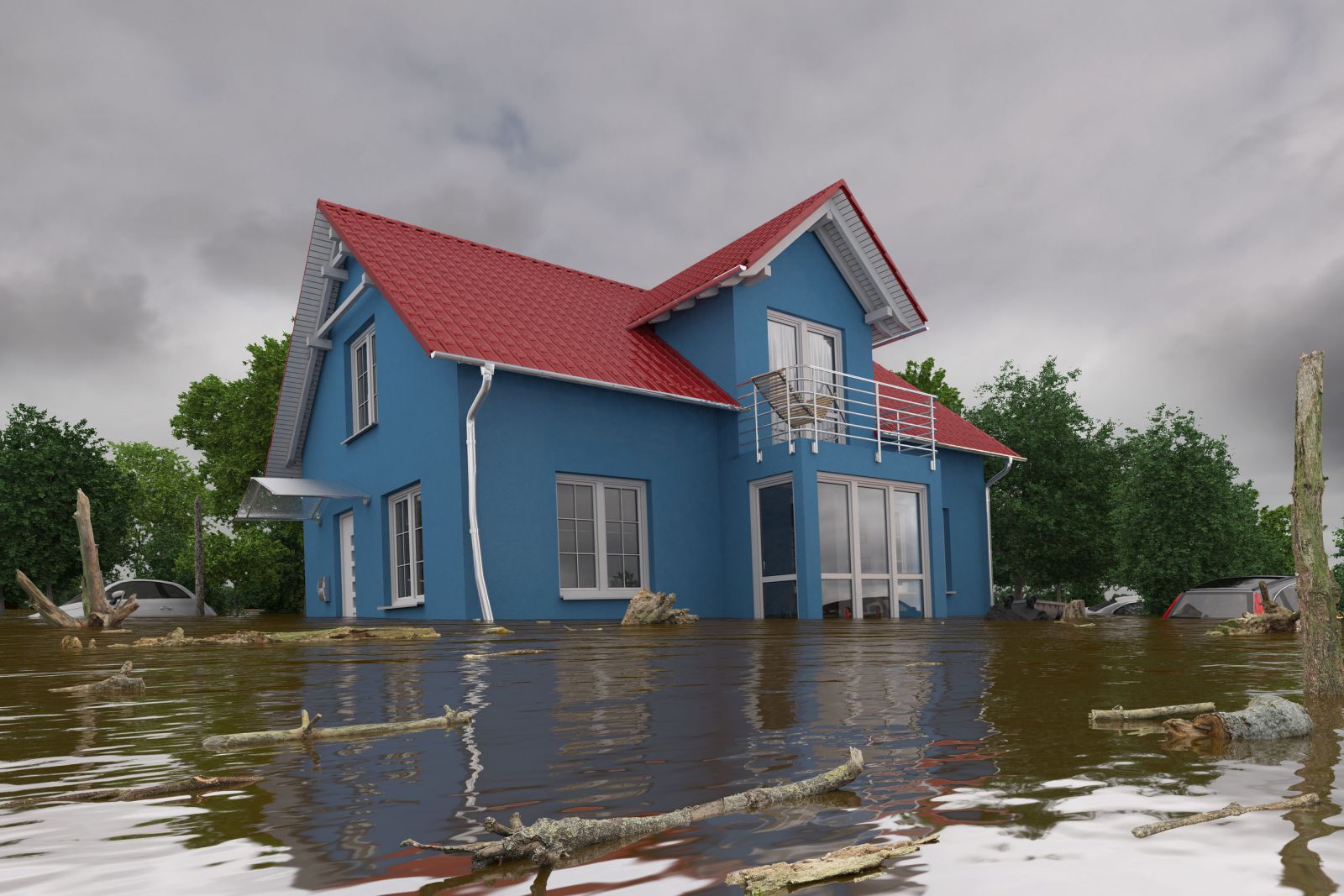 Casa em uma enchente 