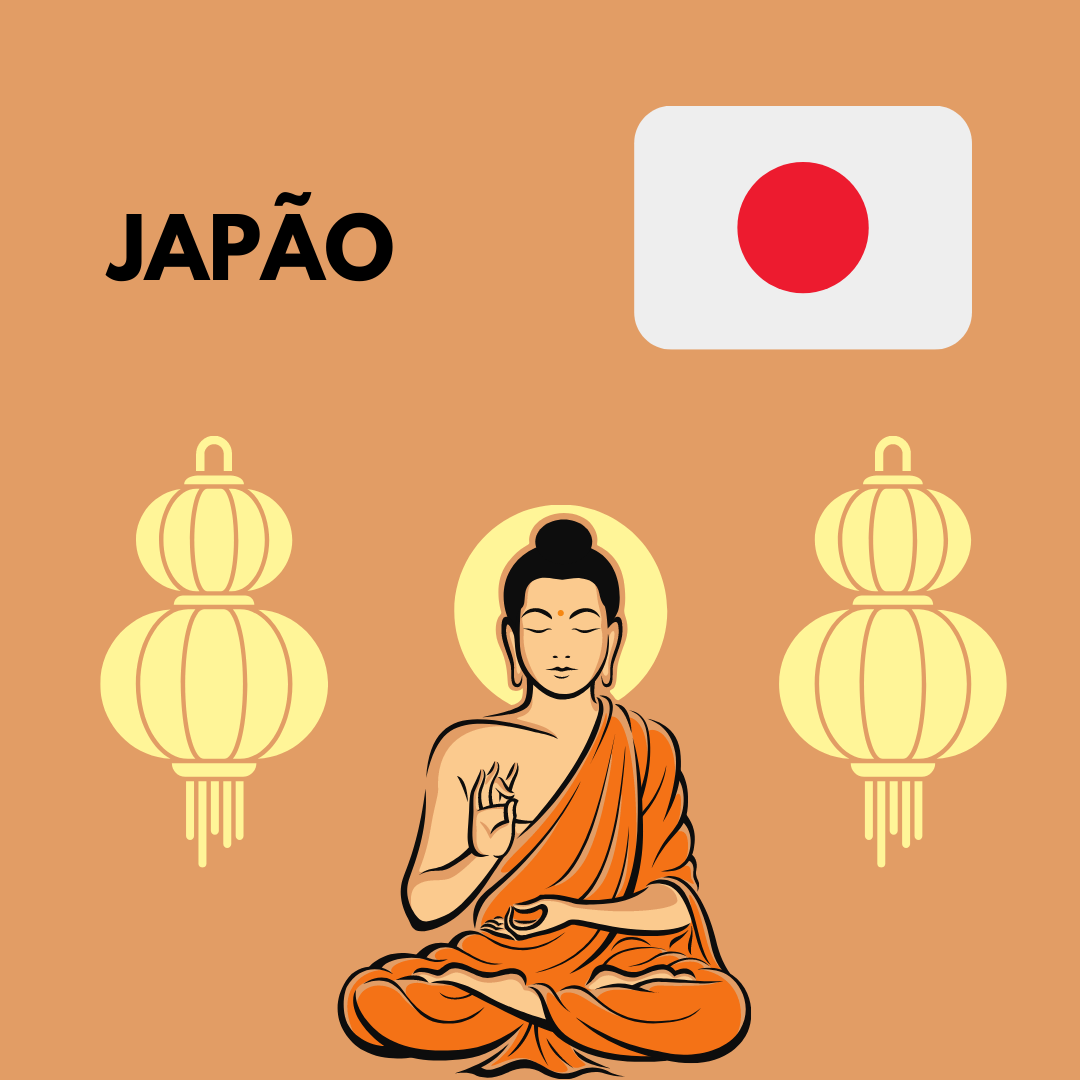 Imagem representando o Japão com um Buda meditando e a bandeira do país