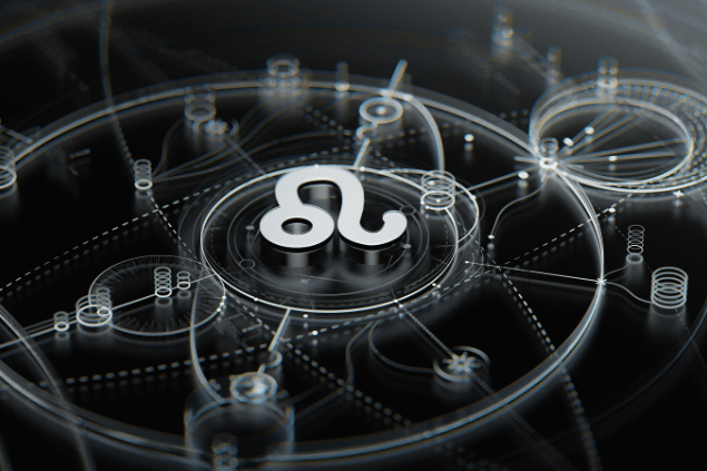 Da-kuk / Getty Images Signature / Canva Símbolo de Leão em destaque sobre fundo com elementos tecnológicos e circulares.