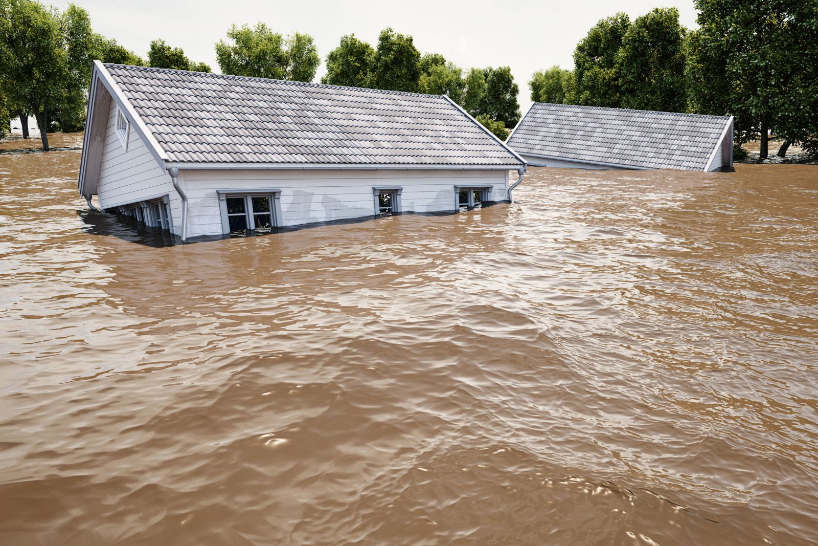 Casas inundadas pela enchente 
