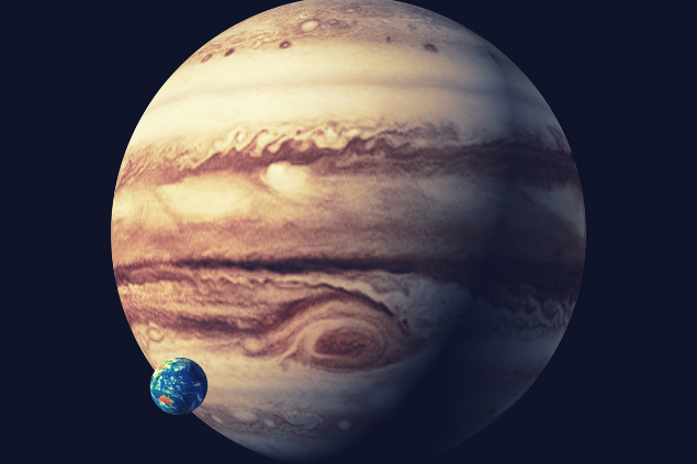 Planeta Júpiter e planeta Terra