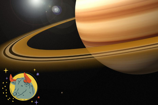 Planeta Saturno com o símbolo do signo de Touro