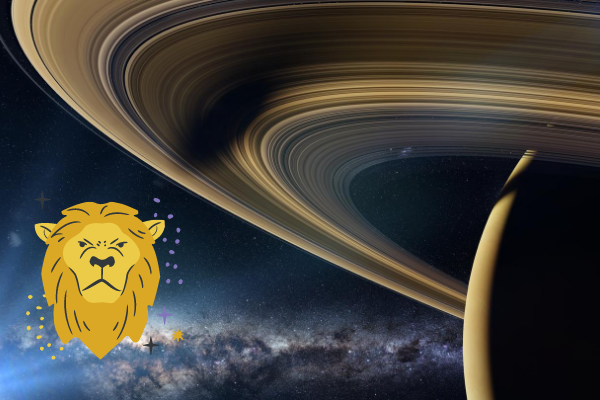 Ilustração do planeta Saturno com o leão do signo