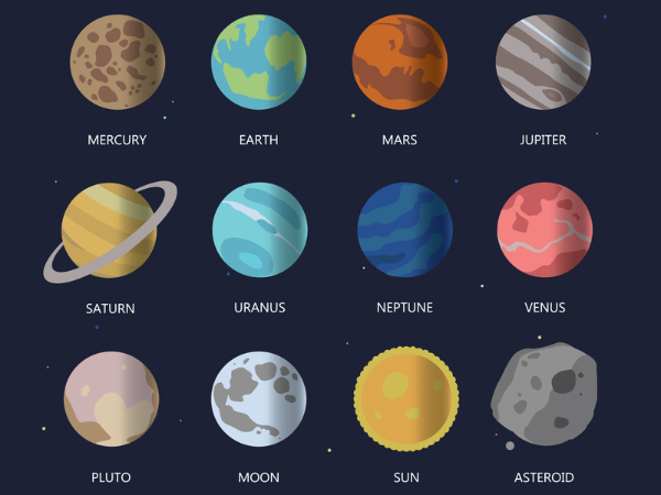 Imagem com astros e planetas 