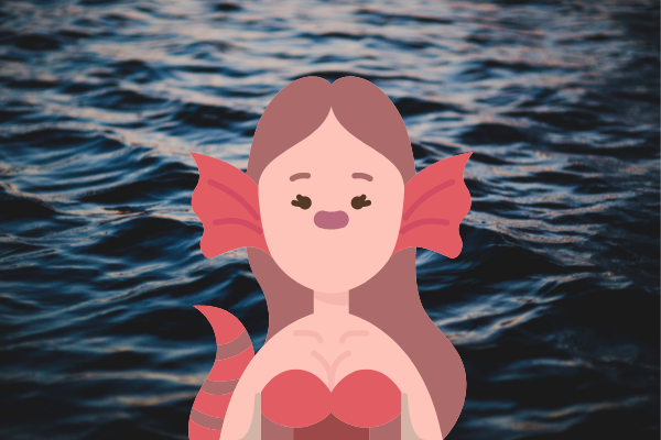 Ilustração de mulher peixe no mar