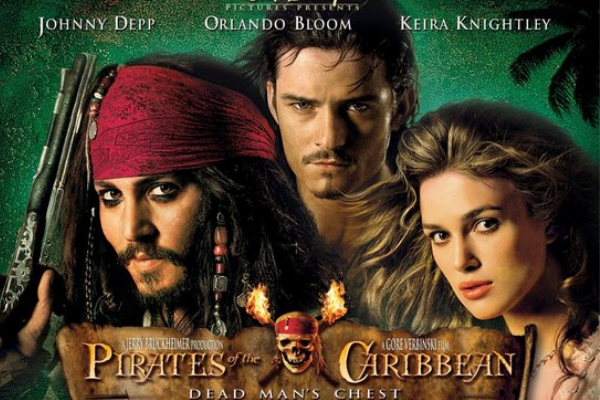 Três pessoas brancas com roupas características de piratas.