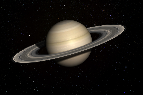 Ilustração do planeta Saturno com estrelas em volta