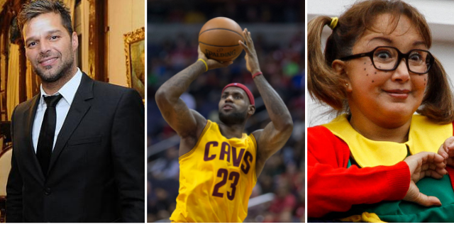 Imagem com três artistas capricornianos: Ricky Martin, LeBron James e Maria Antonieta de las Nieves