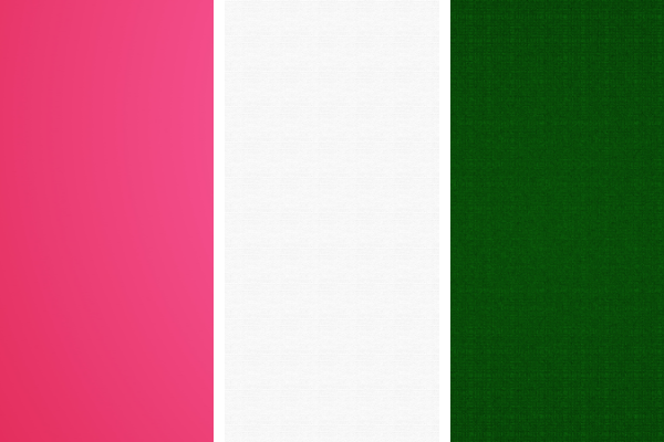 Cores rosa, branco e verde