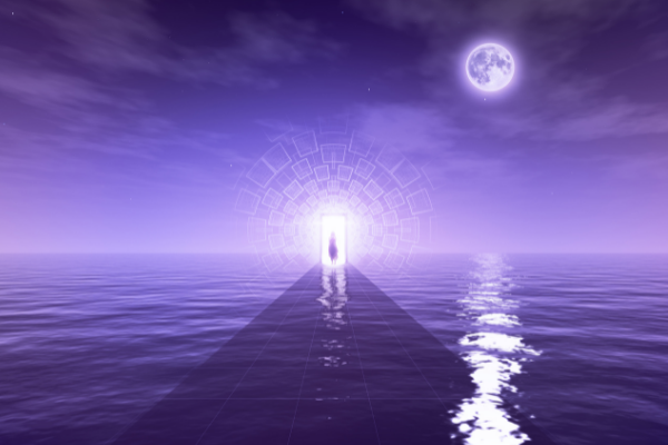 Activedia / Getty Images Pro / Canva Caminho no meio do mar que leva à uma porta. A lua está em evidência no céu