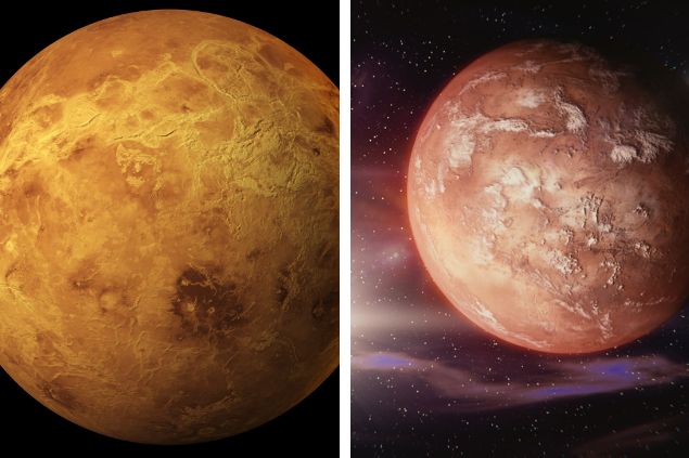 Montagem das imagens dos planetas: Marte e Vênus