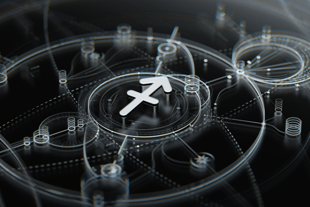 Da-kuk / Getty Images Signature / Canva No foco da imagem, há o símbolo do signo de Sagitário e, ao fundo, há um mapa astrológico.