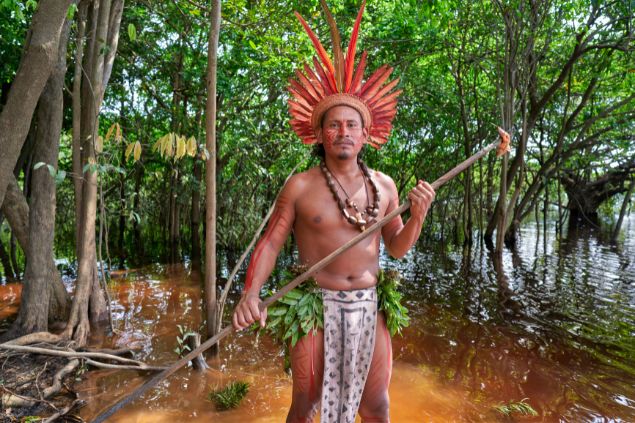 Imagem de um indigena usando um cocar, simbolizando o caboclo Pena Vermelha na Umbanda.