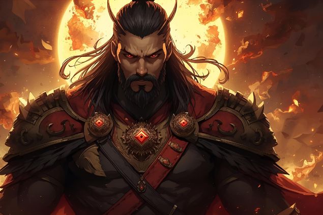 Canva/horoscopovIrtuAl Imagem do Exu Tata Caveira. Ele usa roupas em tons de preto e vermelho, muitas vezes com detalhes em branco ou dourado, representando proteção, força e ligação com as energias espirituais mais densas. Ele é uma figura imponente e enérgica, com olhar profundo e penetrante, transmitindo alerta, firmeza e segurança.