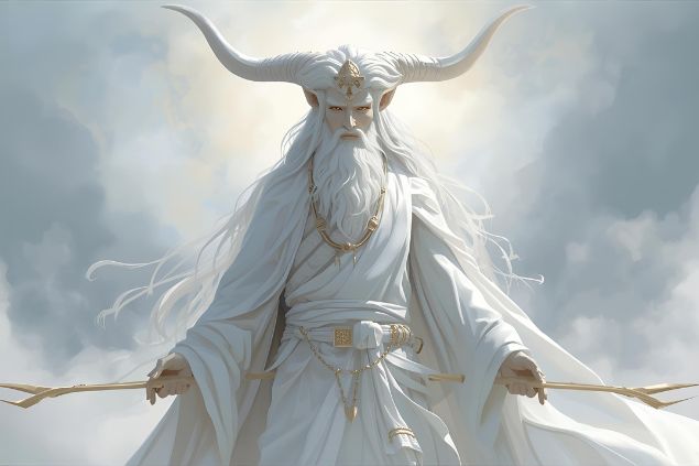 Canva/horoscopovIrtuAl Imagem de Oxalufã que se veste inteiramente de branco, símbolo de pureza, paz e sabedoria. Carrega uma presença serena, transmitindo confiança e autoridade espiritual sem agressividade.