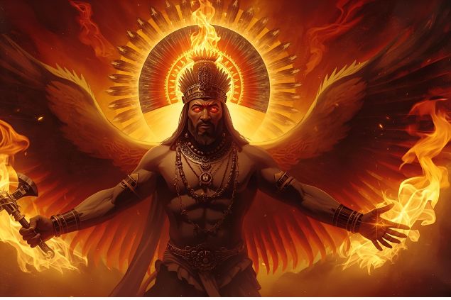 Canva/horoscopovIrtuAl Imagem do orixá Xangô que irradia poder, equilíbrio e senso de justiça. É representado pelas cores vermelha e marrom. Seu elemento é o fogo, que purifica, ilumina e revela a verdade, e suas ferramentas são o machado de dois gumes.