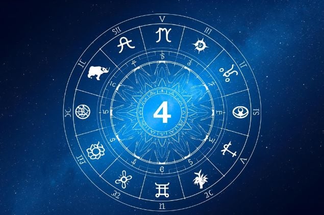 Canva/horoscopovIrtuAl Imagem de uma mandala astrológica com os glifos dos 12 signos e no centro dela o número 4.