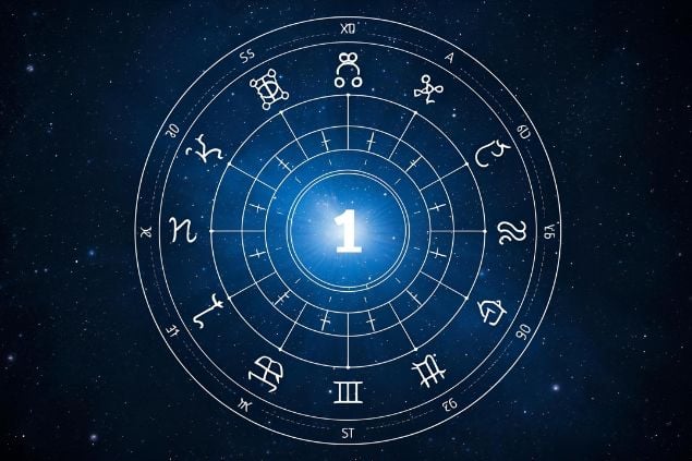 Canva/horoscopovIrtuAl Imagem de uma mandala astrológica com os glifos dos 12 signos e no centro dela o número 1