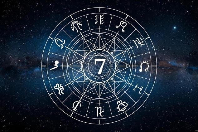 Canva/horoscopovIrtuAl Imagem de uma mandala astrológica com os glifos dos 12 signos e no centro dela o número 7