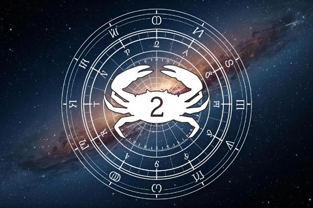 Canva/horoscopovIrtuAl Imagem do glifo de gêmeos com o número 2 no centro de uma mandala astrológica com fundo do universo.