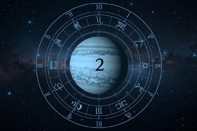 Canva/horoscopovIrtuAl Imagem de Urano dentro de uma mandala astrológica com o número 2 no centro da mandala. O fundo da imagem deve ter o universo.