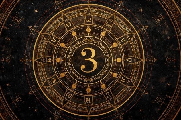 Imagem de Quíron que é um asteroide localizado entre Urano e Saturno em uma mandala astrológica com o número 3 no centro.