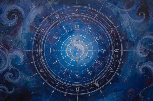 Imagem de Netuno em uma mandala astrológica com o número 3 no centro.