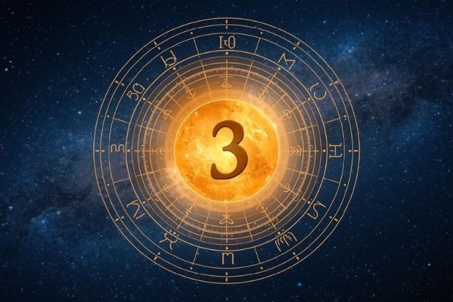 Canva/horoscopovIrtuAl Imagem do Sol dentro de uma mandala astrológica com o número 3 no centro.