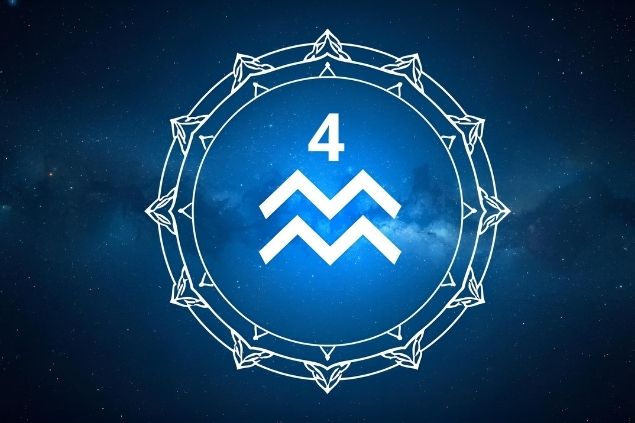 Imagem de uma mandala astrológica com o Glifo de Aquário e o número 4 ao centro.